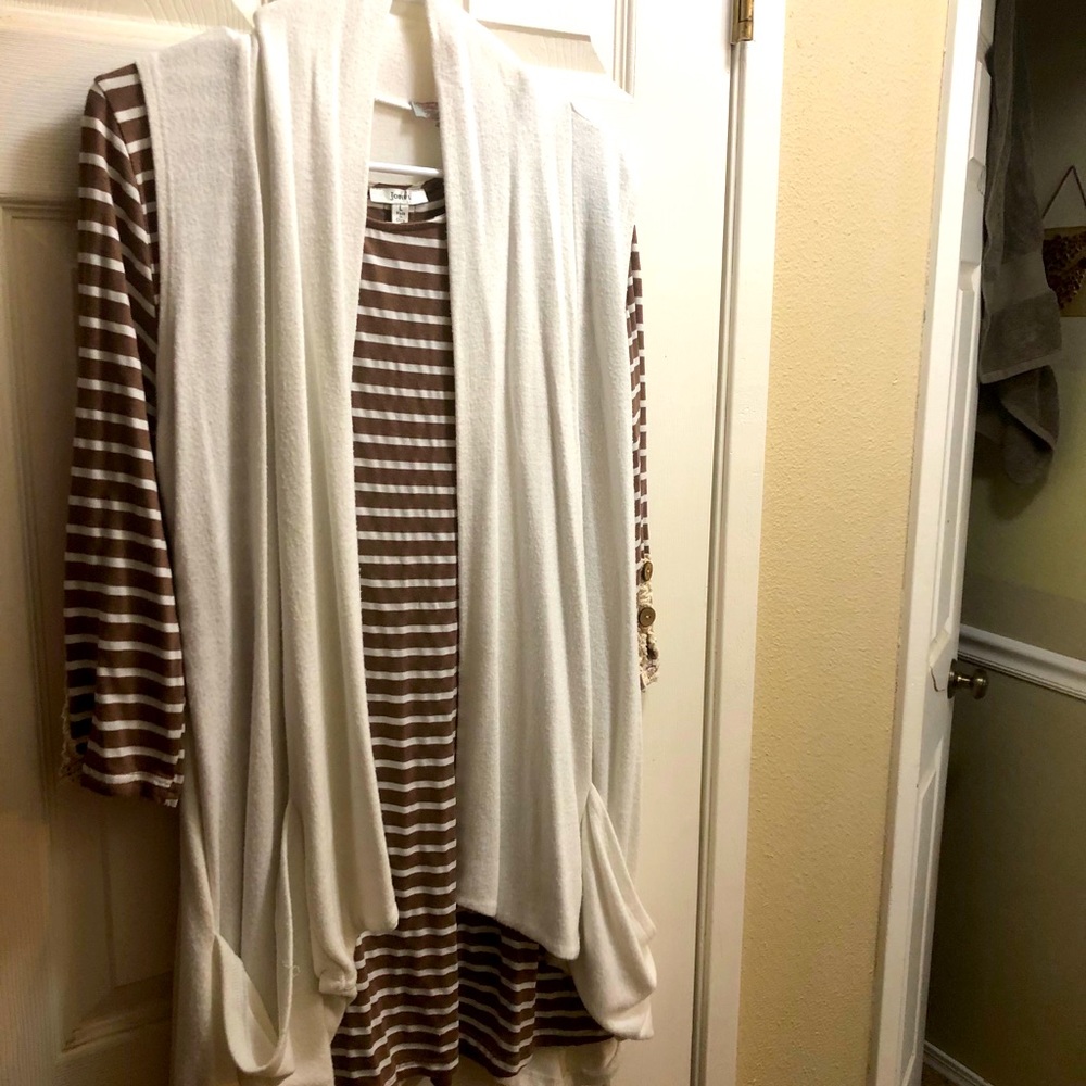 Ladies striped dress with long vest